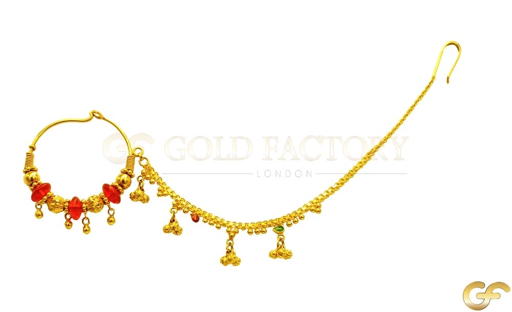 22ct Yellow Gold Nath with Red Beads